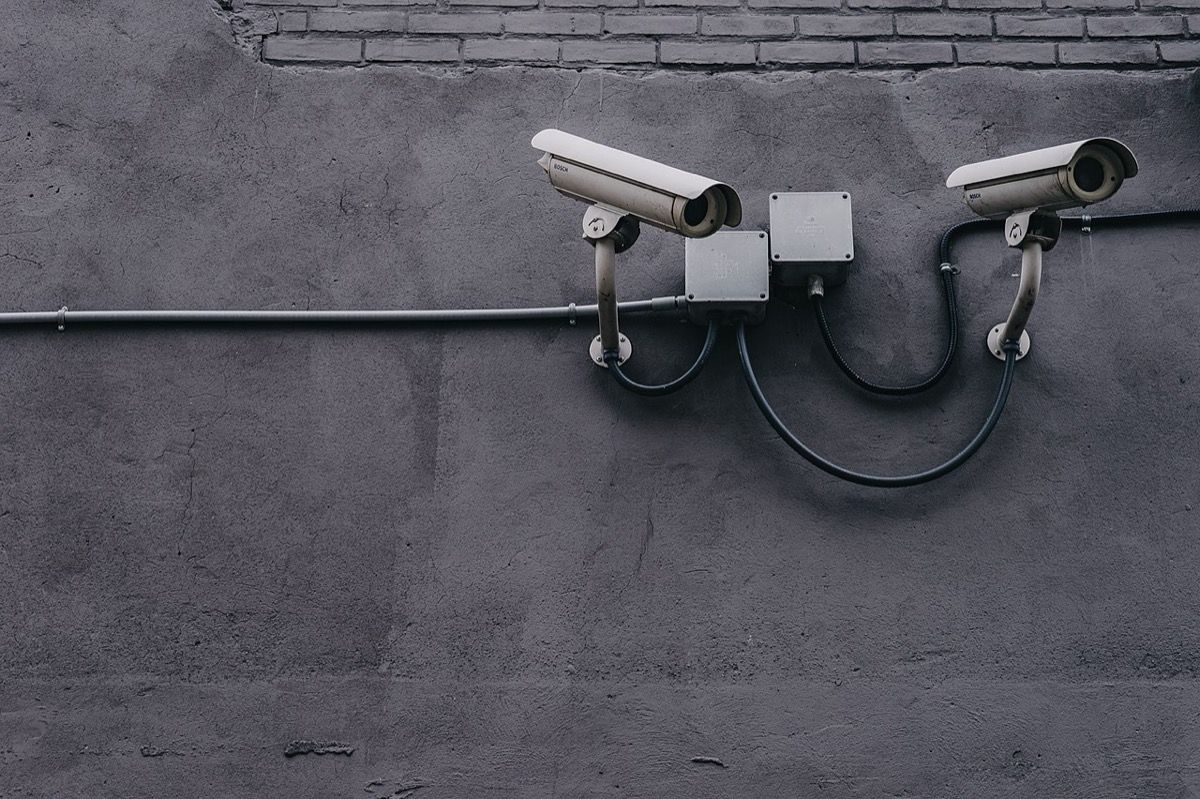 Security cameras mounted on a wall.