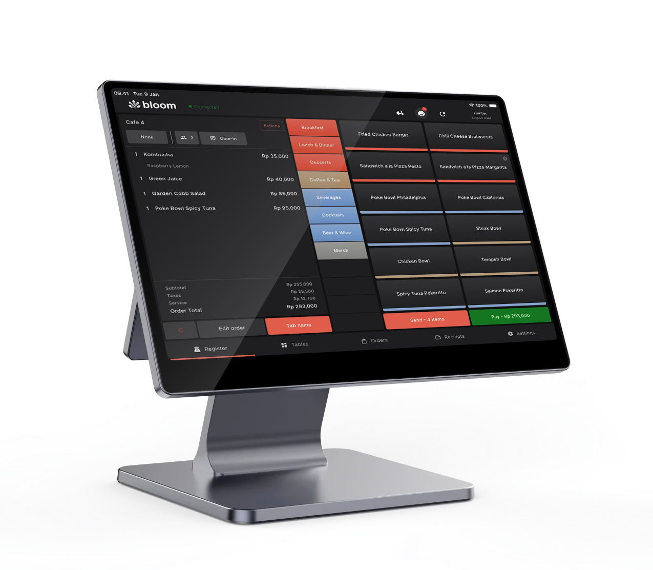 Bloom point of sale register screen on a countertop terminal